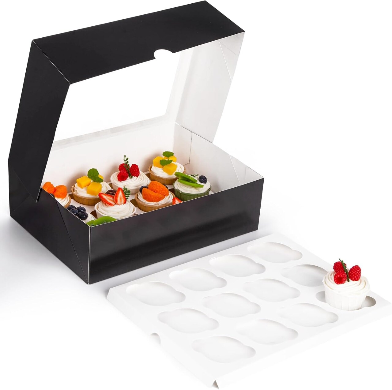 6 Black Cupcake Boxes with Window & Insert, Holds 12 Each (72 Total)